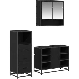 vidaXL Badezimmermöbel-Set 3 pcs Schwarz Eichen-Optik Holzwerkstoff - Schwarz