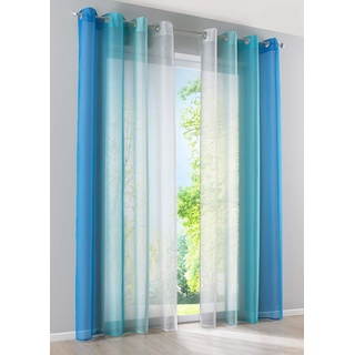 2er Pack Gardinen Vertikal Farbverlauf Druck Transparent »Modena« mit Ösen und Raffhalter, Vorhang, Dekoschal HxB 145x140 cm Blautöne, 10000183