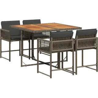 vidaXL 5-tlg. Garten-Essgruppe mit Kissen Grau Poly Rattan - Grau