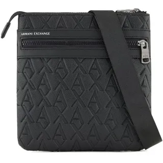 Armani Exchange Men's double pocket embossed monogram texture crossbody, Black, One size