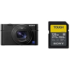 Sony RX100 VII | Premium Bridge-Kamera (1 Zoll-Sensor, 24-200 mm F2.8-4.5 Zeiss-Objektiv, Auto-Augenautofokus, 4K-Filmaufnahmen und neigbares Display) + Speicherkarte