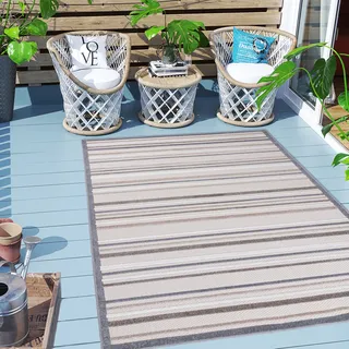 Carpeto Rugs Streifenmuster Outdoor Teppich Wetterfest für Balkon, Terasse - Balkon Teppich Wasserfest - Outdoorteppich Wetterfest - Aussenteppich Terrasse Groß - Beige 1 - 160 x 230 cm - Beige