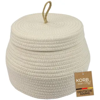 HMF Aufbewahrungskorb Badezimmer rund, Korb mit Deckel aus Baumwolle | Hoch | 25,5 x 19 cm | Creme