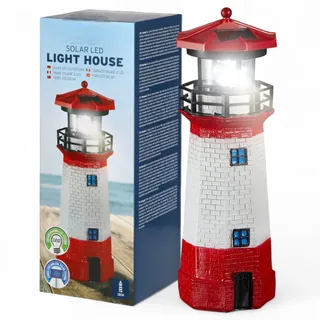 MIJOMA Solar LED Leuchtturm mit Licht – Wetterfest & detailreich für Garten & Balkon – Solar-Deko aus Polyresin – mit Akku & LED-Lichttechnik (28 cm)