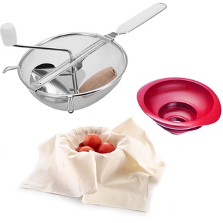 Westmark Set, 3tlg.: Passiersieb (Ø 20 cm) + Trichter-Set (2tlg.) + Seih-/Passiertuch, Rostfreier Edelstahl/Kunststoff/Baumwolle, Weiß/Silber/Rot, 119722E7