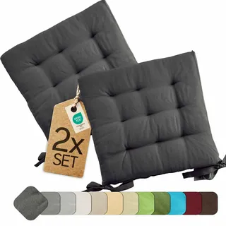 etérea Basic Sitzkissen 40x40 cm 2er Set mit Bändern Anthrazit | Mit Bändern · Fest gepolstert · Indoor & Outdoor · 30°C waschbar · 55% Baumwolle, 45% Polyester · OEKO-TEX Made in Green