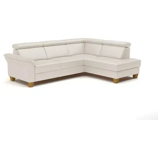 CAVADORE Leder-Ecksofa Ammerland mit Ottomane / Landhaus-Sofa mit Federkern + Kopfteilverstellung / 245 x 84 x 194 / Leder Weiß