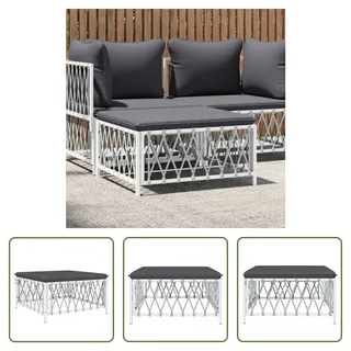 The Living Store Gartenhocker mit Kissen Weiß Gewebe - Weiß