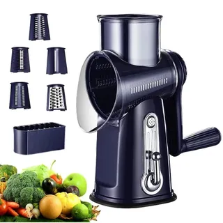 Rotierende Käsereibe - Manuelle Mandoline & Gemüseschneider - Handbetrieben - Edelstahl - Nussmühle - Für Käse, Kartoffeln - Marineblau