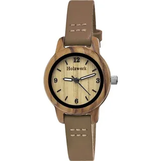 Holzwerk Germany Holzwerk CLARA BROWN kleine Damen Holz Uhr mit Leder Armband, braun, beige