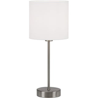 BRILONER - Nachttischlampe mit Lampenschirm aus Stoff, Ein-/Ausschalter, E14 Fassung, max. 25 Watt, Tischlampe, Lampe, Schreibtischlampe, Tischleuchte, Bürolampe, Leselampe Bett, 38,5x16 cm, Weiß