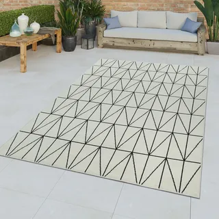 TT Home Kurzflor In- & Outdoor Teppich 3D Effekt Geometrisch Abstraktes Muster Weiß Größe 120x170 cm - Weiß