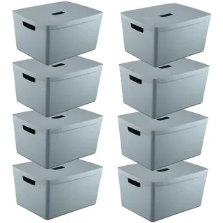 IDEA HOME FLEXISTORE 8 Stück Aufbewahrungsbox Kunststoff Organizer Box Körbe Aufbewahrung Kunststoffbox für Badezimmer Regal mit Deckel 28L Blau