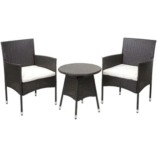 MCW Poly-Rattan Balkonset Grau, Cremeweiß 3-teilig-Set , Kunststoff , Gartenmöbel, Gartengarnituren, Balkonmöbel-Sets