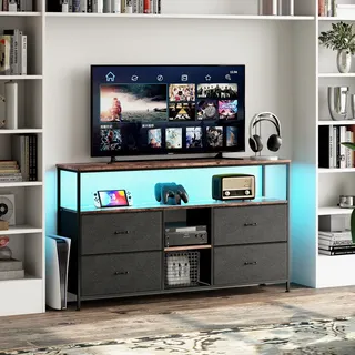 CDGlobal Kommode mit Schubladen, LED, Multifunktionaler schubladenschrank für Schlafzimmer und Wohnzimmer - Stabile und langlebige Sideboard, Vintage und Schwarz