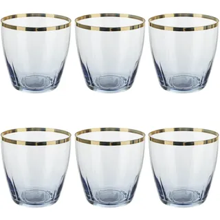 6er Set Shine Gläser ML365 Blau mit Goldrand