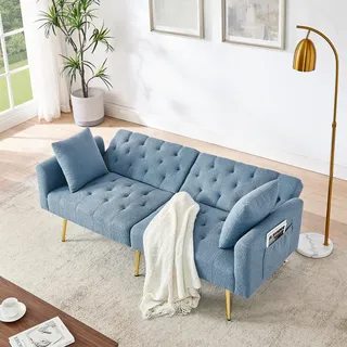 Ball & Cast Klappsofa, Mini Sofa mit Schlaffunktion, Schlafsofa Klein aus Teddy-Stoff, 3-Fach verstellbare Winkel, Ideal für Wohnungen und Wohnzimmer, Blau