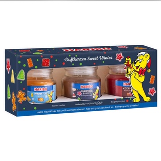 Haribo Duftkerzen Geschenkset | Sweet Winter | 3x Duftkerzen Weihnachten | Geschenke für Frauen | Kerzenset für Zuhause | 3x85g Duftkerzen im Glas