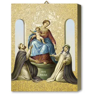 Fratelli Bonella Tafel aus Melamin aus vergoldeter Eiche, Motiv: Madonna von Pompeji, 19,7 x 25 cm, hergestellt in Italien