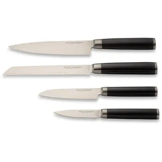 Echtwerk Damaszener Messer Set 4-tlg. Damaststahl, Wellenschliff, ergonomischer Griff, Pakka-Holz