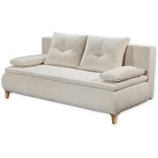 Stella Trading MAGNUS Bequemes Schlafsofa mit Bettkasten in Cream - Ausziehbares Sofa mit Schlaffunktion - 202 x 94 x 104 cm (B/H/T)