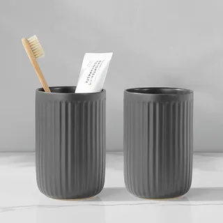 Grau Streifen Zahnputzbecher Keramik Set, Zahnbürstenhalter für Elektrische Zahnbürste Zahnbürste und Zahnpasta, Kinder Toothbrush Holder, Zahnbürsten Badezimmer Organizer grau