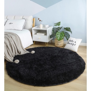 linyingdian Wohnzimmer Teppich flauschig weicher Teppich Schlafzimmer dekorativer Teppich, Flauschiger Hochflorteppich, Pelzteppich, Bettteppich (Schwarz, 100x100cm)