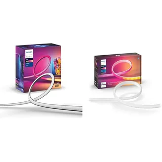 Philips Hue Play Gradient Lightstrip TV 75 Zoll 1100lm, Surround-Beleuchtung, bis zu 16 Mio. Farben & Gradient Ambiance Lightstrip 2m Basis, Weiß, 929002994901