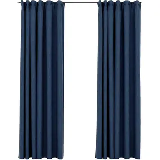 vidaXL 2X Vorhang Verdunkelung mit Haken Verdunkelungsvorhang Kräuselband Thermo Gardine Blickdicht Vorhänge Leinenoptik Blau 140x245cm