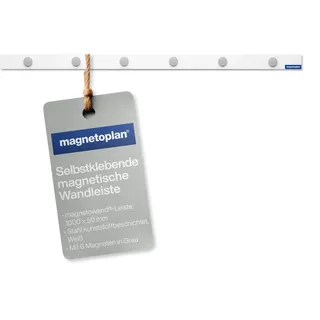 magnetoplan magnetowand-Leiste, Weiß | Selbstklebende Magnetleiste mit 6 Magneten | BxH 1000x50mm | Bilderleiste für Notizen, Dokumente und Fotos