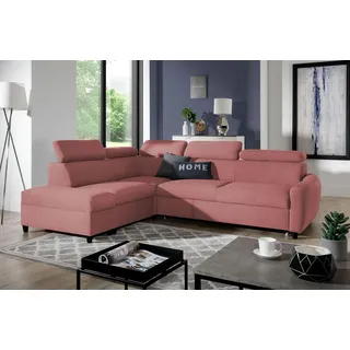 Ecksofa Schlafsofa Sofa ANTON in Stoff Esito Rosa Ottomane Links - Rosa