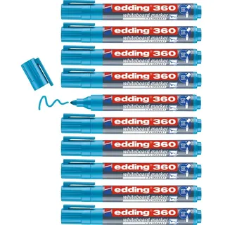 edding 360 Whiteboardmarker - hell-blau - 10 Whiteboard Stifte - Rundspitze 1,5-3 mm - Boardmarker abwischbar - für Whiteboard, Flipchart, Magnettafel, Pinnwand, Memoboard - Sketchnotes