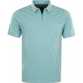Hajo Shirt Gestreiftes Kurzarm-Poloshirt Softknit mit verdecktem Reißverschluss und Brusttasche in Regular Fit - Blau