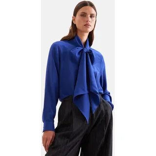 Schluppenbluse SEIDENSTICKER, Damen, Gr. L (40), blau, 100% Seide, unifarben, regular fit, Blusen Schluppenbluse, 1/1 Binderkragen Uni
