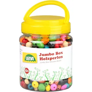 Lena Bastelset, Jumbo Box Holzfädelperlen, bunte Holzperlen zum Auffädeln mit Fädelschnüren, bunt sortiert, ideal zum Basteln von Armbändern & Ketten, geeignet für Kinder ab 4 Jahren