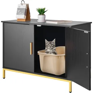 VEVOR Katzenschrank, 700x450x545 mm, Katzentoilette mit Metallbeinen & -griff, Katzenklo Schrank, Katzenhaus passend für die meisten Katzentoiletten, für Schlafzimmer & Wohnzimmer, Schwarz