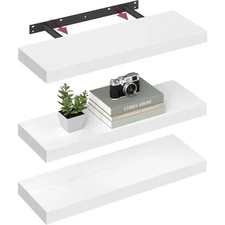 VASAGLE Wandregal, Schweberegal, Regalbrett, 20 x 60 x 3,8 cm, Wandboard für Bilderrahmen, Deko, Regal für Wohnzimmer, Arbeitszimmer, Küche, schneeweiß LWS026WE01-3J