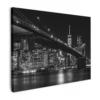 MuchoWow Leinwandbild New York - Brooklyn - Brücke Wandbilder 80x60 cm , Textil , Rechteckig , 80x60 cm , FSC 100% , gerahmt , Bilder & Rahmen, Bilder, Leinwandbilder