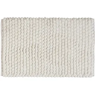 WENKO Badezimmerteppich, 50 x 80 cm, rutschfest, waschbar bis 30 °C, schnelltrocknender Badteppich, saugfähige Badematte aus Polyester & Baumwolle, Trendige Struktur, Mod. Solivo, weiß