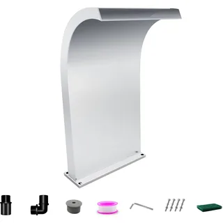 LONGRUNNEW Wasserfall Überlauf Edelstahl Pool Brunnen gebogen mit Zubehör, Teich Wasserfälle S-förmig Outdoor Wasser Überlauf Brunnen Kit für Garten Terrasse Schwimmbad Dekoration-51cm Höhe