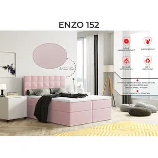 Bett, Boxspringbett MERA mit Bettkästen und T25 Topper, Doppelbett, Stauraum, Schlafzimmer, Polsterbett, Bettgestell (140x200, Rosa- Enzo 152) - Rosa