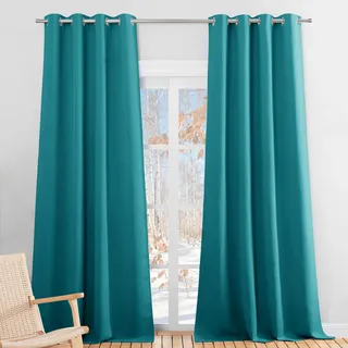 PONY DANCE Blickdichter Vorhang Türkis Ösenschal 2er Set Blackout Curtains for Living Room Verdunklungsvorhänge Ösen Gardinen Verdunkelung Thermovorhänge Kälteschutz, H 245 x B 140 cm