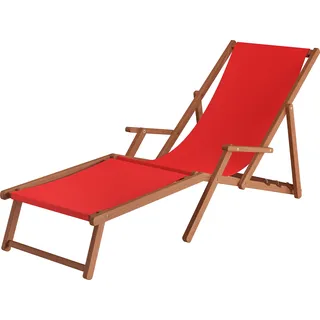 Liegestuhl XXL extra schwere Ausführung Sonnenliege Holz Deckchair Massivholz Gartenmöbel V-10-500 - Rot