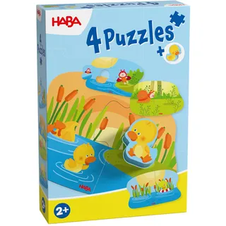 HABA 4 Erste Puzzles – Tierkinder-Puzzle ab 2 Jahren mit 4 Motiven & beidseitiger Holzfigur – Fördert Kreativität & Fantasie – 2012186001