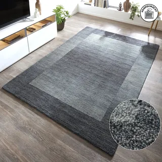 Wollteppich THEKO "Gabbeh Super, Handweb, auch als Läufer erhältlich, reine Wolle" Gr. 2, grau (grau, blau), B:70cm H:9mm L:140cm, Wolle, Teppiche, Wollteppich, Schlafzimmer, Wohnzimmer, Esszimmer, auch als Bettumrandung