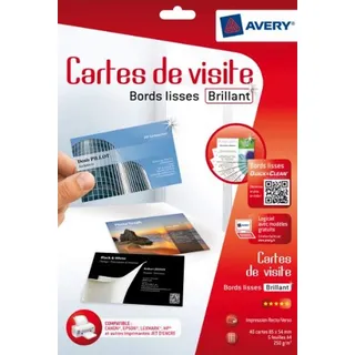 AVERY - 40 Visitenkarten mit glatten Kanten (240g/m2) - individuell bedruckbar - Format 85 x 54 mm - Inkjet