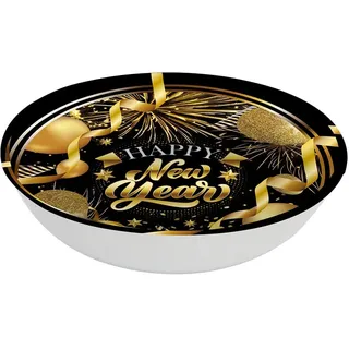 FIESTAS GUIRCA | Happy New Year Schale wiederverwendbar (32 cm) - Tischdekoration für Silvester und festliche Feiern - Ideal für elegante und festliche Events - Schwarz und Gold
