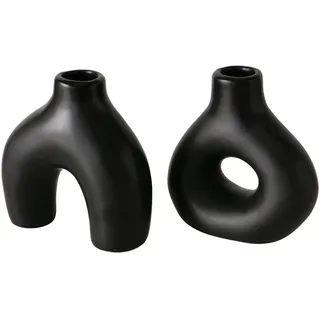 Boltze Vase Metty (2 TLG., Farbe Schwarz, aus Keramik, Matt, LxBxH: 10 x 4,3X 10 cm, Organische Form, Handgearbeitet, Wasserfest, Minimalistisches Design, Blumenvase, Dekoration) 2058924