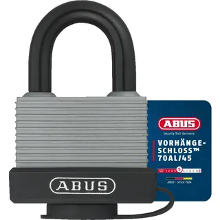 ABUS 70AL/45 aus massivem Aluminium - wetterfest - mit Schutzkappe und Kunststoffummantelung - ABUS-Sicherheitslevel 5 - Silber
