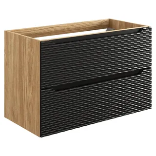 Badezimmerschrank für Waschbecken 90 cm schwarz matt Eiche geölt 2 Schubladen - Schwarz